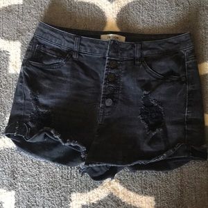 Black high waisted distressed shorts